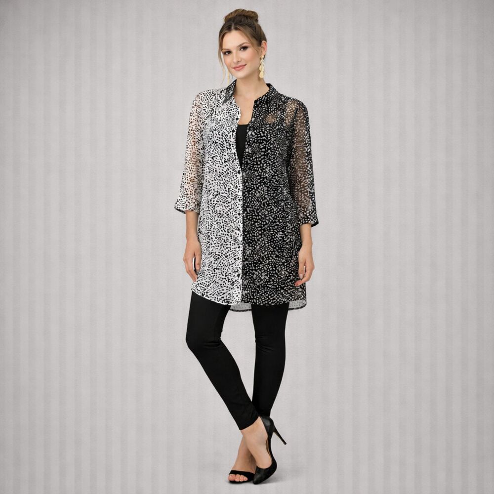 Live‎ 4 Truth 2X Sheer Black White Animal Print Shirt Dress Tunic